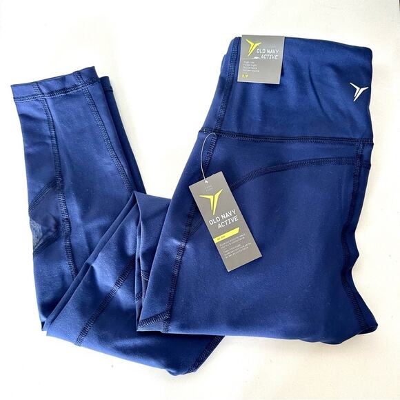 2 NEW OLD NAVY ACTIVE Black Navy Blue Go Dry Mesh Cutout High Rise Leggings S - Picture 8 of 15